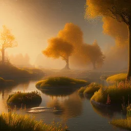 beautiful golden transparent landscape very etheric and cosmic, delicate colors, ultra sharp focus, 8k, unreal engine 5, extremely sharp detail, light effect, soft light atmosphere, smooth, full of details