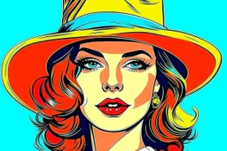 beautiful woman in hat in pop art style