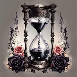 watercolor drawing gothic black hourglass, black lace, pearls, black roses, on a white background, Trending on Artstation ::{creative commons}:: Illustration :: Color Grading:: Filmic, Nikon D750, Brenizer Method, Perspective, Depth of Field, F/2.8, Lens Flare, Tonal Colors, 8K, Full-HD, ProPhoto RGB, Perfectionism, Rim Lighting, Natural Lighting, Soft Lig