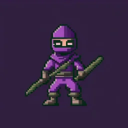 a pixel art-style, simple 32-bit Ninja with a purple outfit