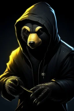 cyber punk hacker honey badger wearing a black hoodie