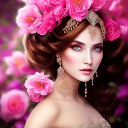 A beautiful veiled princess , beautiful portrait, flowery landscape