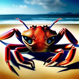 Giant Red Crab, Realistic, Monster, on the beach by Van Gog