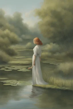 [Far future] A woman around a pond
