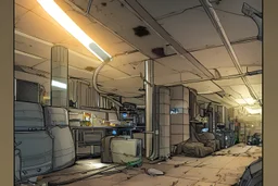 comic frontbook cover of a giant backroom, liminal space, trending in artstation, one point perspective, Wide-angle lens, basement