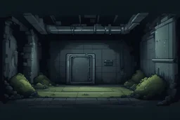 background, abandonned underground military bunker for asset video game pixel art 2D view, platformer,