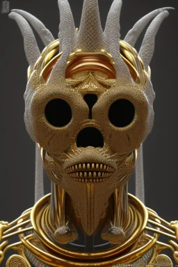 black male African Egyptian alien, cracks in the voodoo head, wicked, eyes, crown, Elephant, 8k, finely detailed, photo realistic, tiger turquoise skull head gold dragon space alien snow skeleton gold gorilla silver crown silver eyes