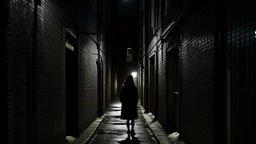 Woman alone in a narrow lonely dark ally