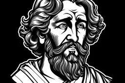 Visualize the black and white simple line illustration of designs showcasing Portrait of saint Joseph. Make him younger