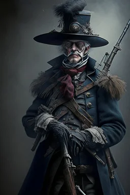 70 years old victorian bloodborne soldier with a musket