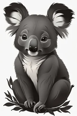 A delightful coloring page design showcasing an adorable baby koala in a charmingly naive art style. The artist has skillfully created a whimsical scene with minimal details and a focus on bold, thick black outlines. The endearing fox, prominently positioned in the center, is the highlight of this illustration. The all-white background beautifully complements the simplistic design, allowing young artists to unleash their creativity. As the baby fox takes center stage, a subtle hint of its