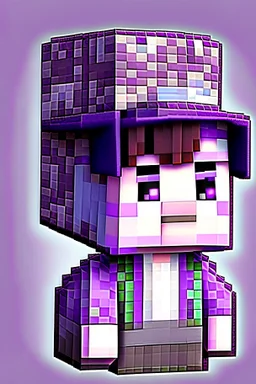 a profile picture of a purple Minecraft block face, cute, farmer clothes, 2d, large pixel style