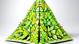 A lime green Egyptian butterfly pyramid kingdom designed in Bayeux tapestry painted by Antoni Gaudi