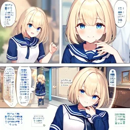 Clear focus,High resolution, Light Blonde hair, and blue eyes, kawaii style, wearing a sailor uniform, Great quality comic