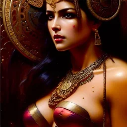 portrait beautiful face Amazon ,busty,ancient metal armor balanciaga fashion clothe painting by gaston bussiere, greg rutkowski, yoji shinkawa, yoshitaka amano, tsutomu nihei, donato giancola, tim hildebrandt, oil on canvas, cinematic composition, extreme detail,fit full head inside picture,16k