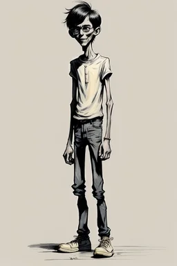 concept art skinny boy 20 years, 1970, mimic on top of him