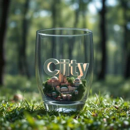 Create hyper-realistic photo of a glass tumbler in a wild forest. Inside, a miniature [Istanbul] with landmarks. A trasparrent 3D text of [City] blends naturally into the landscape . Soft bright daylight, reflections, and subtle imperfections like fingerprints. DSLR quality, sharp focus.