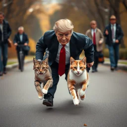 donald trump running away with two cats to save them from people