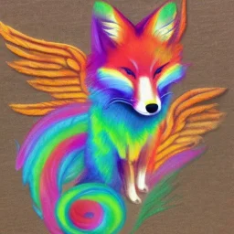 Rainbow Fox with five tails and wings