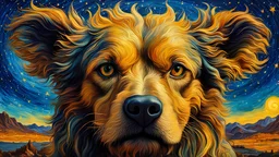 fantasy image, detailed photograph of a cerberus, ((lined eyes)), ((ethereal glow in flames)), high quality, highly detailed cosmic colors of Vincent van Gogh's Starry Night with the surreal celestial precision of Salvador Dalí, echoing Turner's atmospheric touch, blurring the line between reality and fantasy, ((overlord:1.3)) ((solo levelling:1.3) ) metallic metal pieces, celestial bodies, holographic glow, light particles, hyper-detailed fur, beautiful and quirky, bright bold colorful