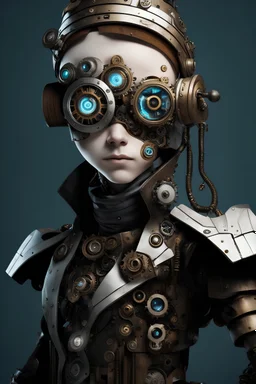 Happy cyborg boy. clockwork. clock eyes
