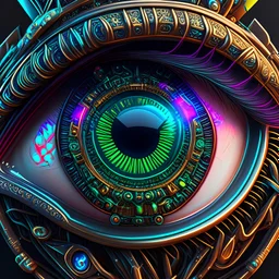 highly detailed eyeball, neon colour, cyberpunk, futuristic, Super detailed 3d , ethnic details, intricated details,transparent background, as trending in artstation,