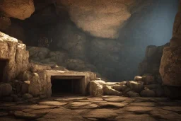 full landscape, stone temple, in cave, atmospheric, realistic, unreal engine, cinematic lighting, octane render.