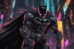 Batman with RGB cyber mask in 8k solo leveling shadow artstyle, Crystal and Symbiote them, neon effect , magic circle, close picture, full body, apocalypse, intricate details, highly detailed, high details, detailed portrait, masterpiece,ultra detailed, ultra quality