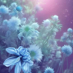 icy blue, ice, plants, wildflower, 4k resolution, soft smooth lighting, soft pastel colors, stars, light