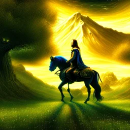 Epic Drawing of scenery with human on horse of The LOTR estilo Van Gogh 4k