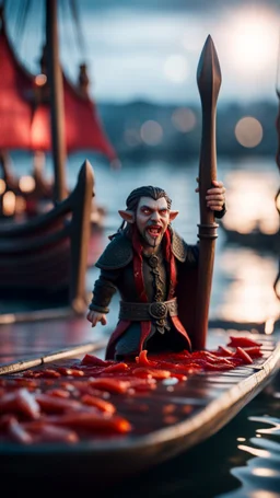 vampire sucking the blood of fish on a viking ship, on a glass pier ,bokeh like f/0.8, tilt-shift lens 8k, high detail, smooth render, down-light, unreal engine, prize winning