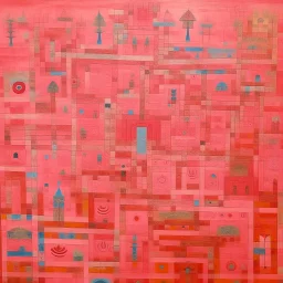 A pink wonderland with a magical maze painted by Paul Klee
