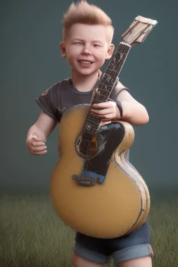 James hetfield toddler, full body, playing guitar, bokeh, hyper realistic