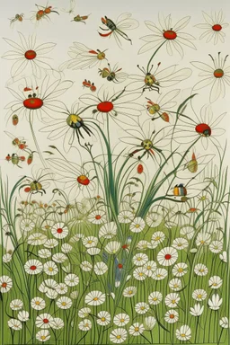 A white field with flies designed in German folk art painted by Raymond Duchamp-Villon