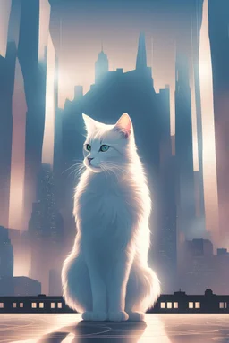 Against the backdrop of geometric lines of the future city in the spotlight - a quantum cat in a mystical cloak. Its soft fur sparkles, reflecting the variety of quantum states. A cloud of quantum probabilities curl around him, creating a dynamic background. Each cat's movement provokes a cascade of quantum events, like notes in a great symphony. Against the background of a city where reality and fantasy are intertwined, a quantum cat in a cloak becomes a guard of uncertainty and magic, opening
