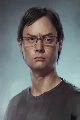 hyper realistic, portrait of dwight shrute, ethnicity : japanese, painted by greg rutkowski, wlop, loish