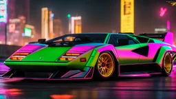 lamborghini countach lpi 800-4 Mansory Cyberpunk 2077 neon Style, Super Detailed, desktop wallpaper, 4K rear view, center