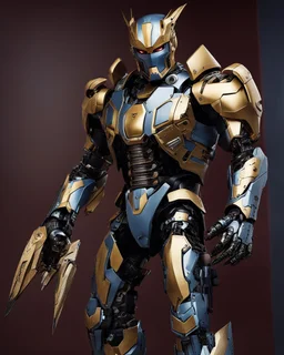 A brave iranian warrior with leather and metal combat clothes robotic metal with Chafee robo fighter, thanos