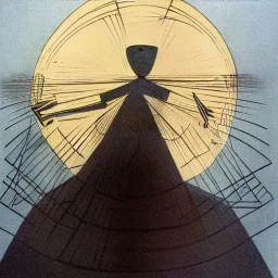 drawn in single line by Nicolai Blatter with hatch with parallel wavy lines metal engraving with african man dance procession in salvador dali style or picasso style