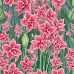 A highly detailed oil painting of intricate Amaryllis flowers, seamless pattern, Baroque