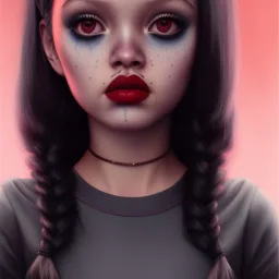 Jenna ortega as wednesday with wednesday addams dress, overknee socks, painted by artgerm and tom bagshaw, fantasy art, dramatic lighting, highly detailed oil painting, volumetric lighting