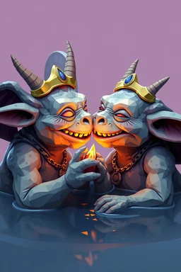 hi poly Mud luxury smiling psychic kobolds kissing