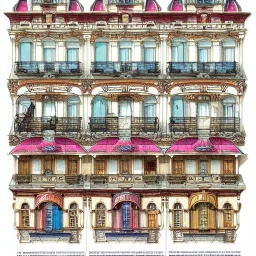 Details building cross section, building interior architecture from external ,building cross section,colourful detailed room+Book illustration by , Jean Baptiste Monge, strong lines, high contrast vibrant colors, highly detailed, 16k resolution, trending on behance