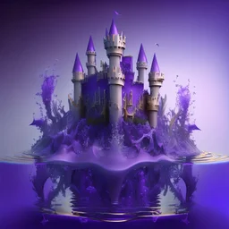 Beautiful 3D mega castle under the water design with a purple A mixture of purple, silver, gold and phosphorus colors