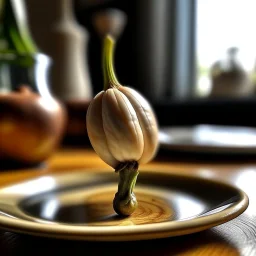 A garlic bite lands on the dining table in an air balloon