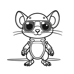 coloring page, no shadow, no shading , minimalistic art , High Quality Pixels a Cute and Playful kawaii Kangaroo Rat robot, add sunglass , thick line , blod line, very low details, with white background, simple coloring page
