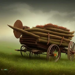 wagon pulled by ox in field