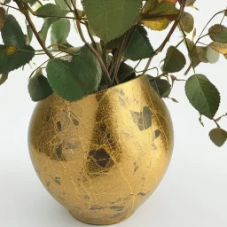 photo of a small cracked ceramic vase repaired with gold, kintsugi, beautiful, vines and leaves, rosebuds, delicate, cinematic, high detail, beautiful composition, delicate arrangement, aesthetic, soft lighting, award winning photography, tender