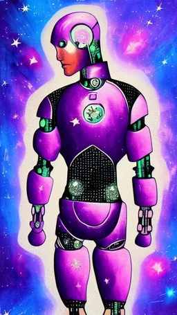 cyborg man, super ,nion ,purple, extremely beautiful art, cosmic, highly creative, rich colors, amazing details