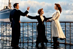 Titanic deck jack and rose standing in t pose "I'm Flying" Scene